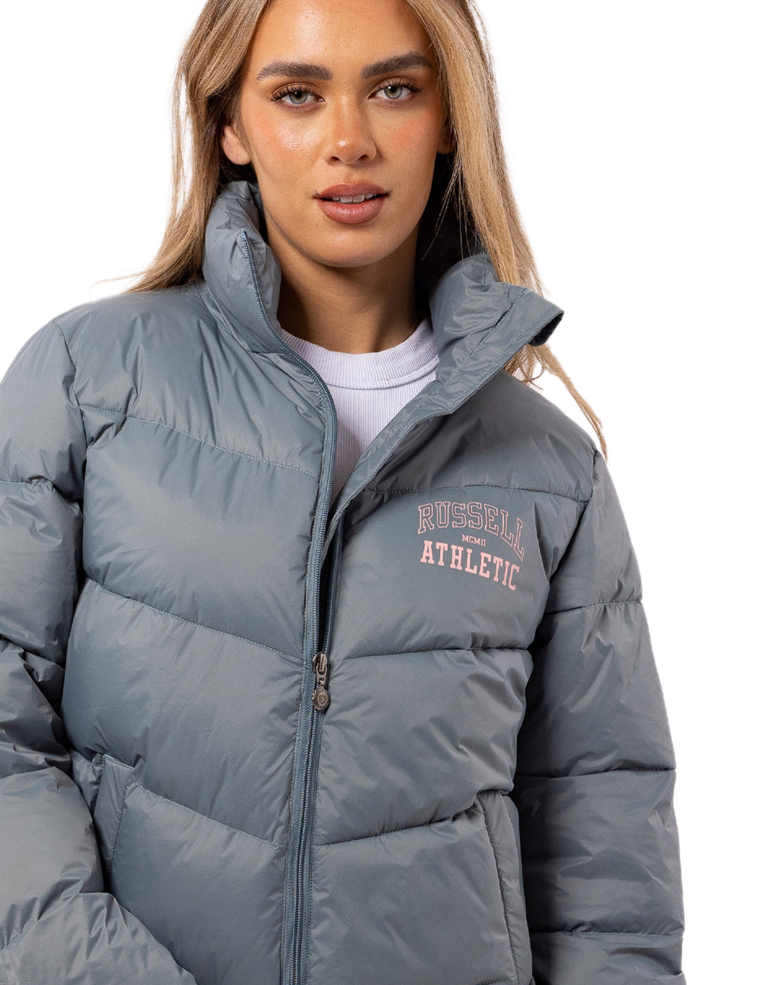 Geaca Puffer Russell Athletic Arch Logo Dama Indigo | 84712-DQNL