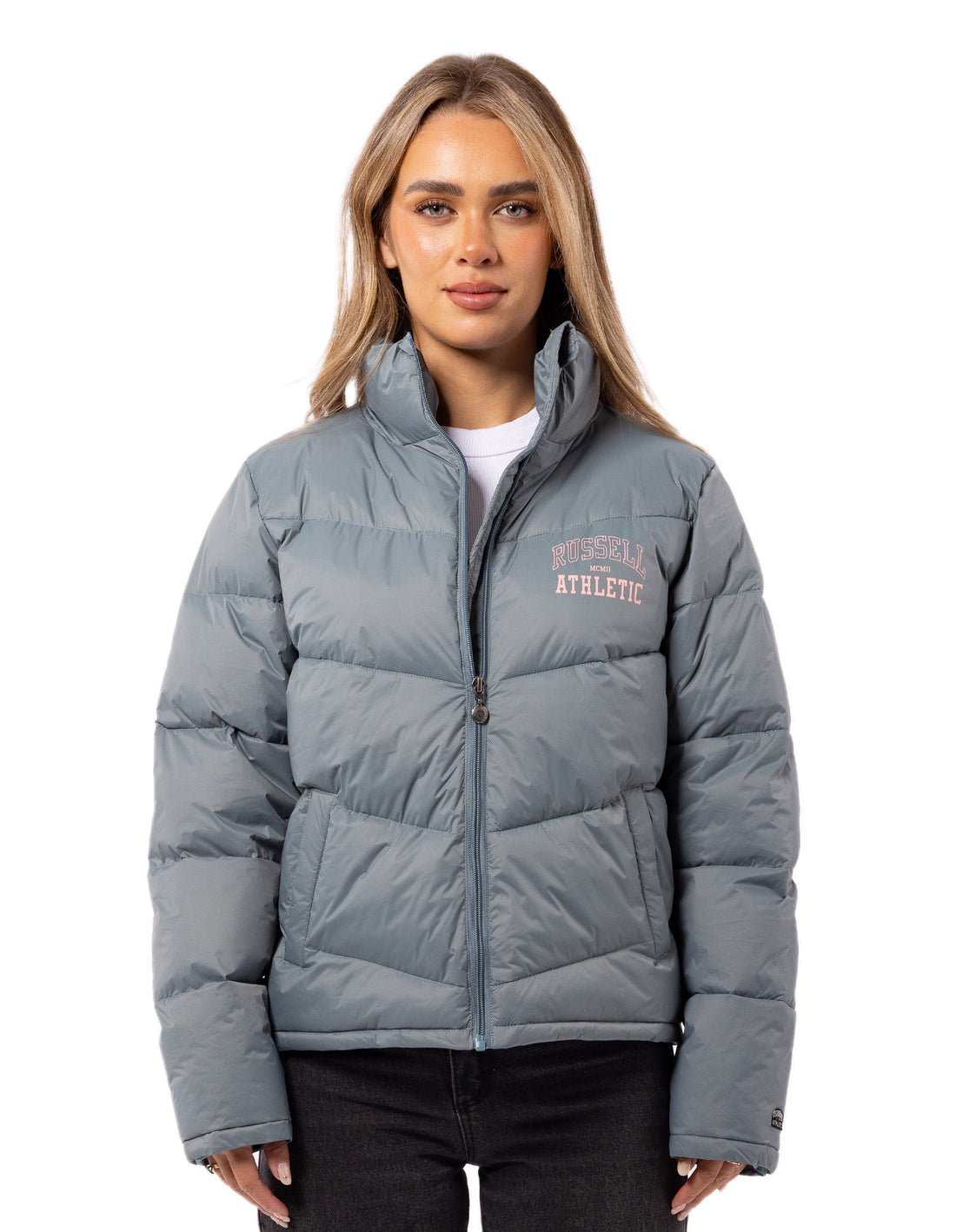 Geaca Puffer Russell Athletic Arch Logo Dama Indigo | 84712-DQNL