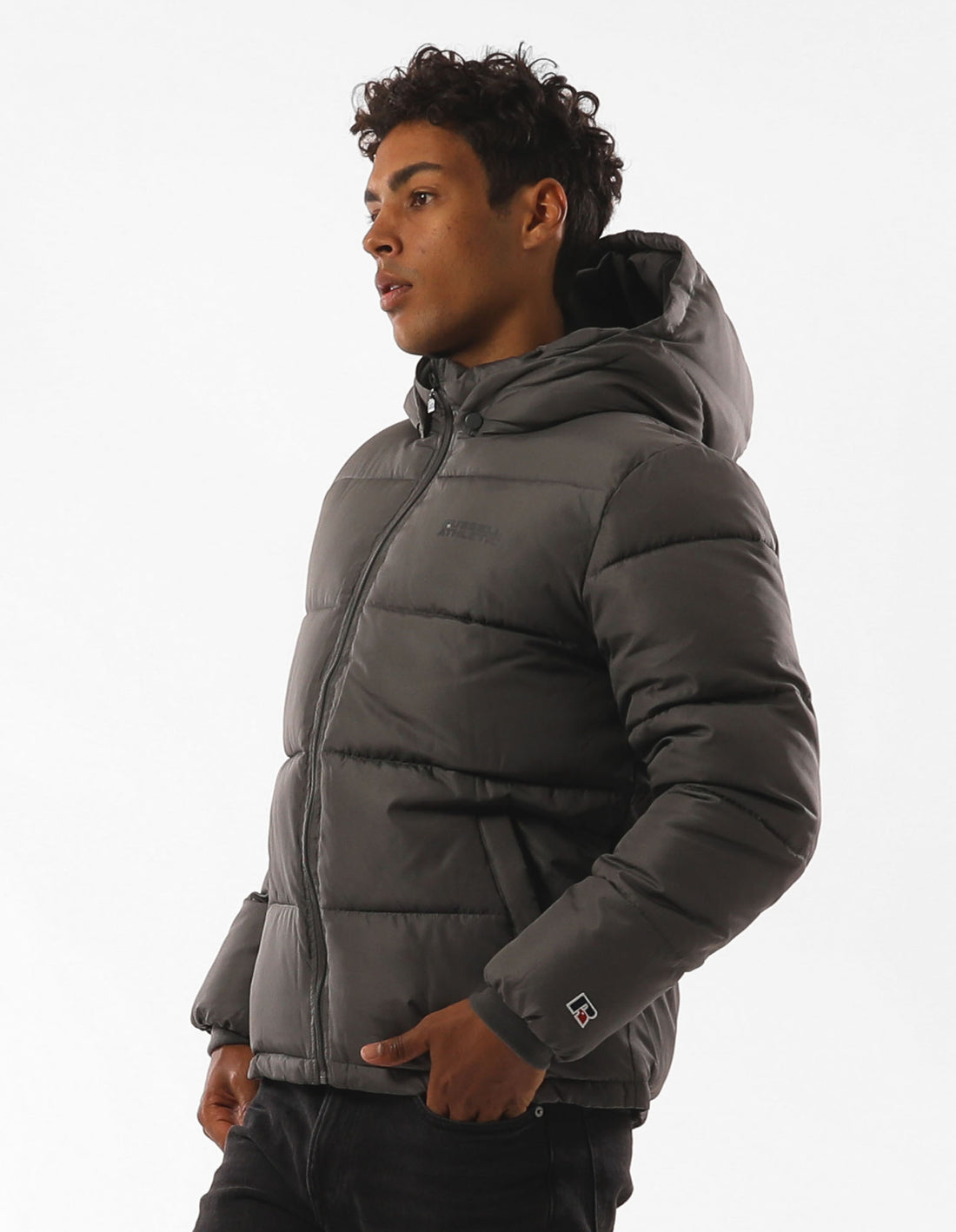 Geaca Puffer Russell Athletic Hampton Barbati Gri | 70596-ITPR