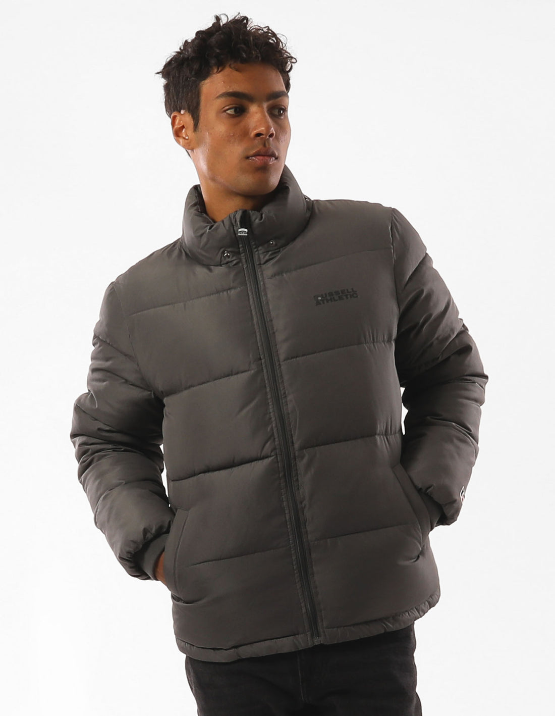 Geaca Puffer Russell Athletic Hampton Barbati Gri | 70596-ITPR