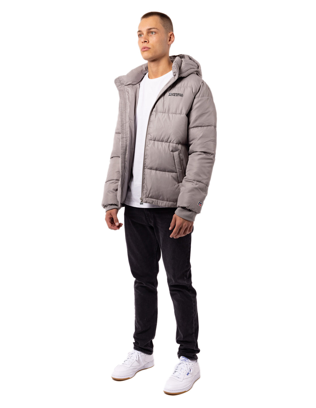 Geaca Puffer Russell Athletic Hamptonin Timber Barbati Gri Deschis Maro | 65831-HMUN