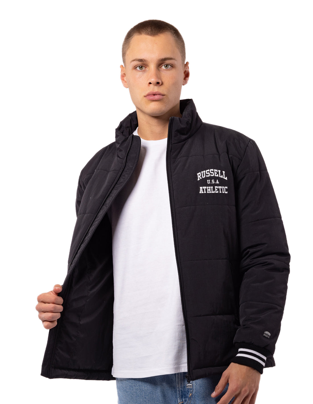 Geaca Puffer Russell Athletic Klute Barbati Negrii | 20869-LBEI