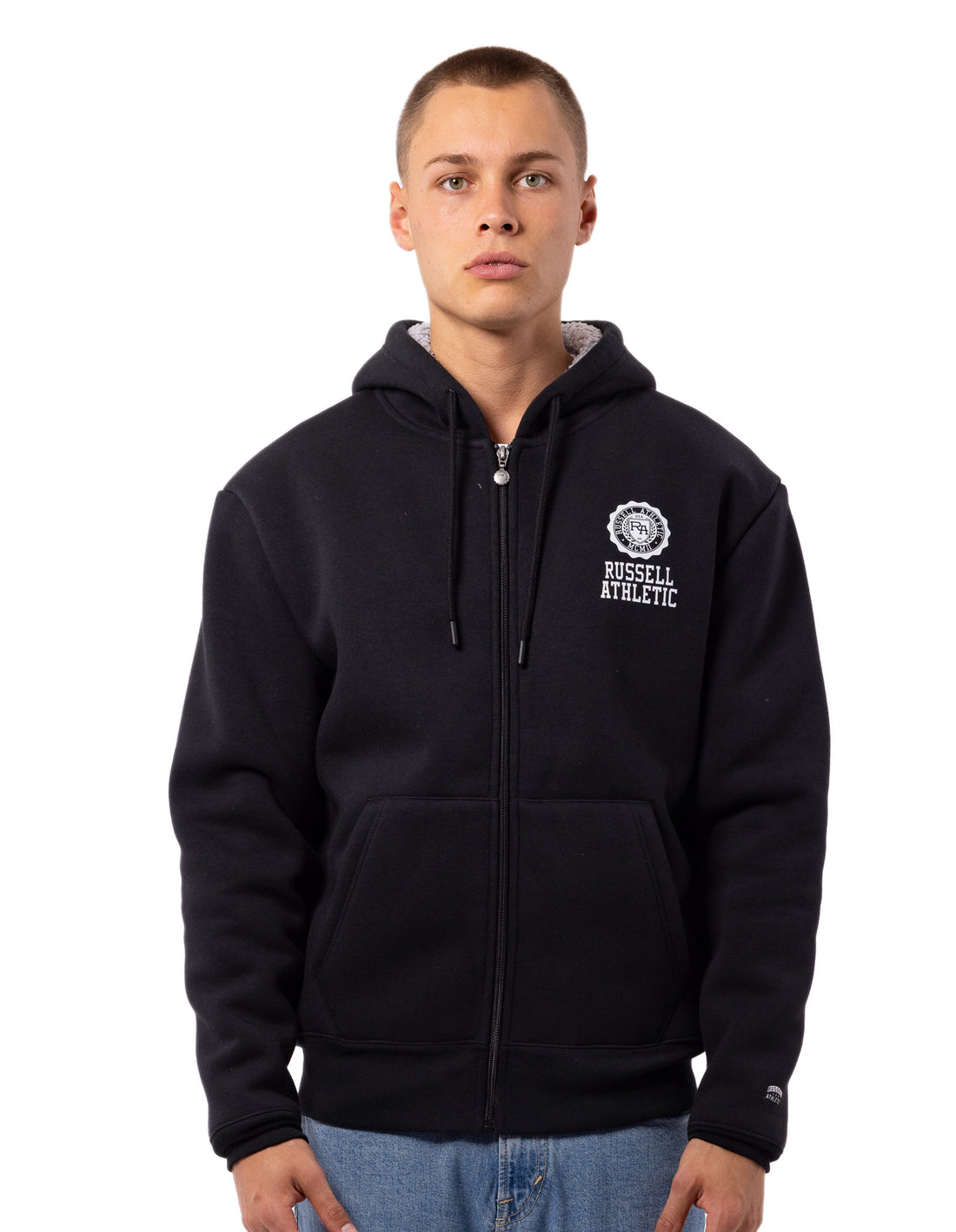 Geaca Russell Athletic Collegiate Sherpa Barbati Negrii | 60173-RLAT