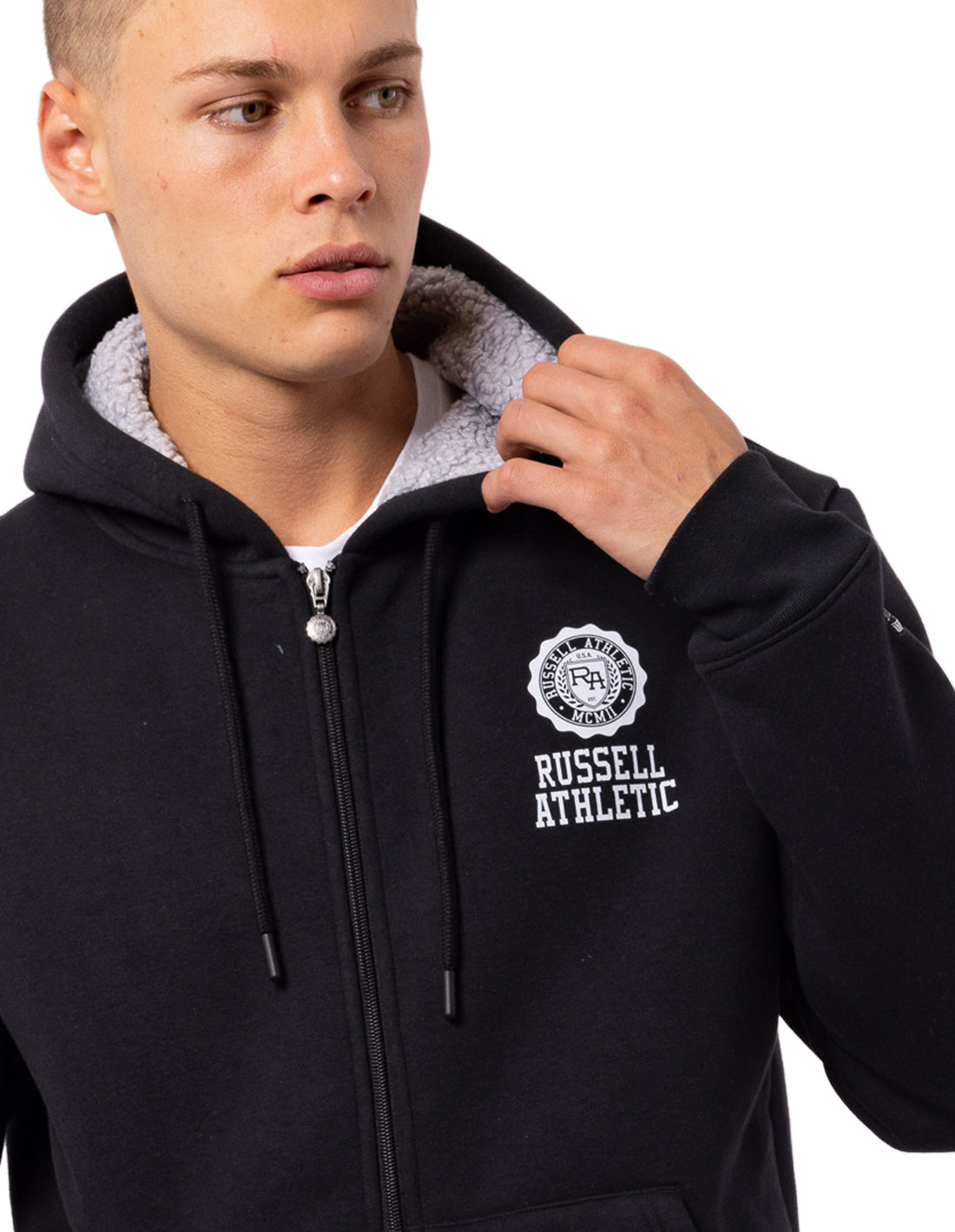 Geaca Russell Athletic Collegiate Sherpa Barbati Negrii | 60173-RLAT