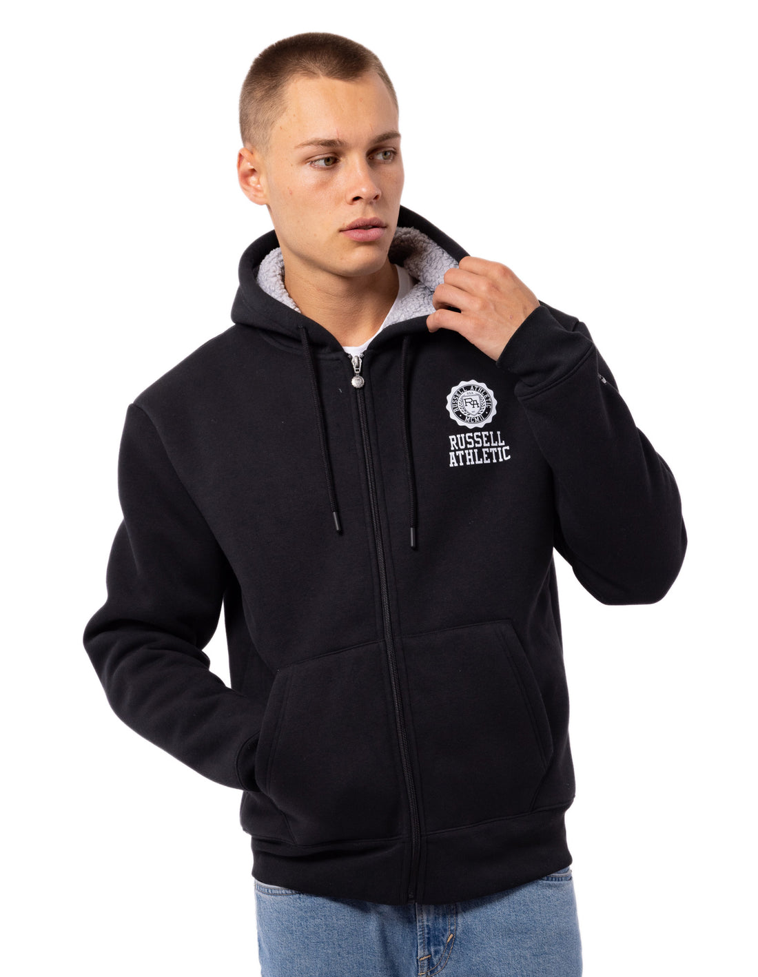 Geaca Russell Athletic Collegiate Sherpa Barbati Negrii | 60173-RLAT