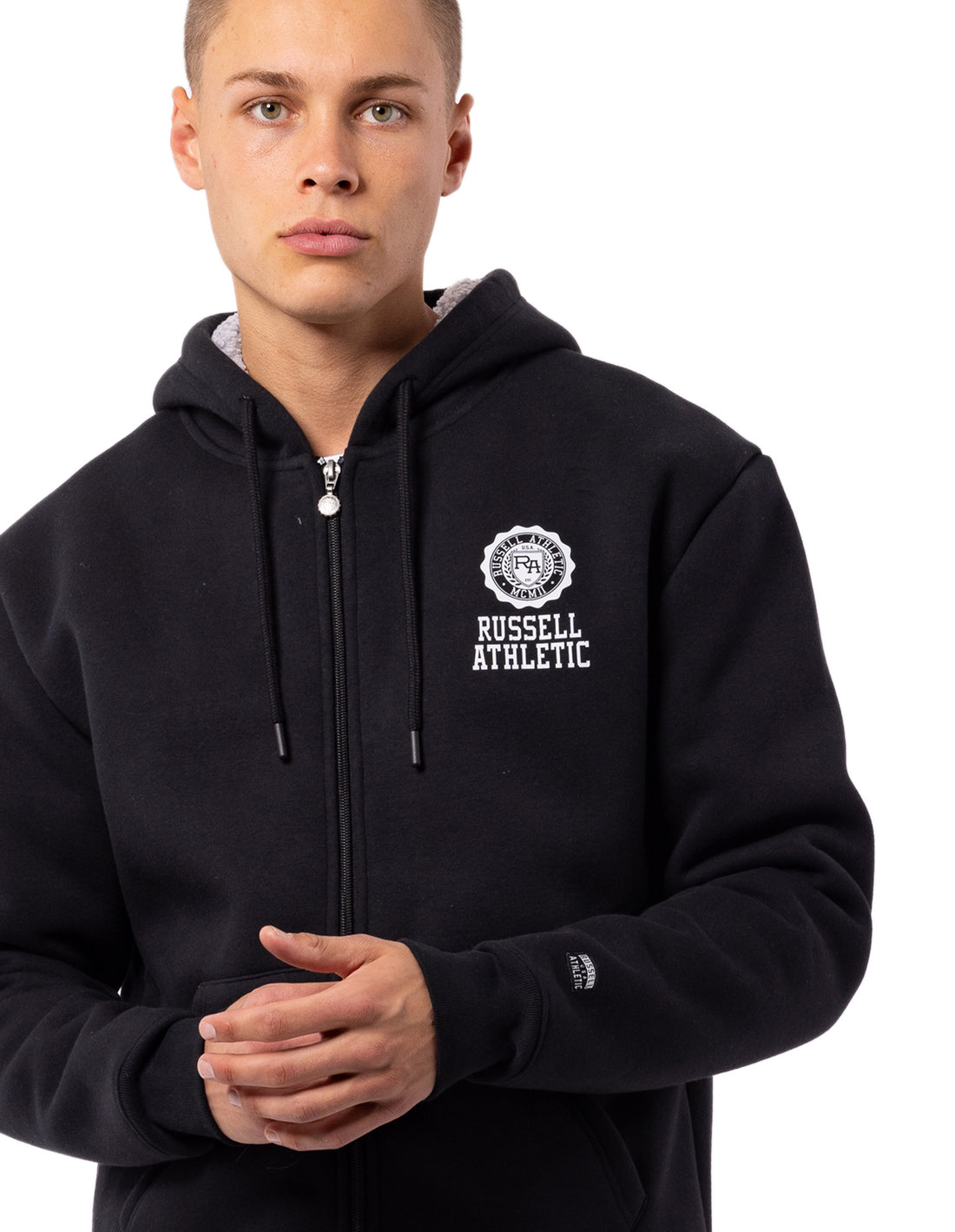 Geaca Russell Athletic Collegiate Sherpa Barbati Negrii | 60173-RLAT