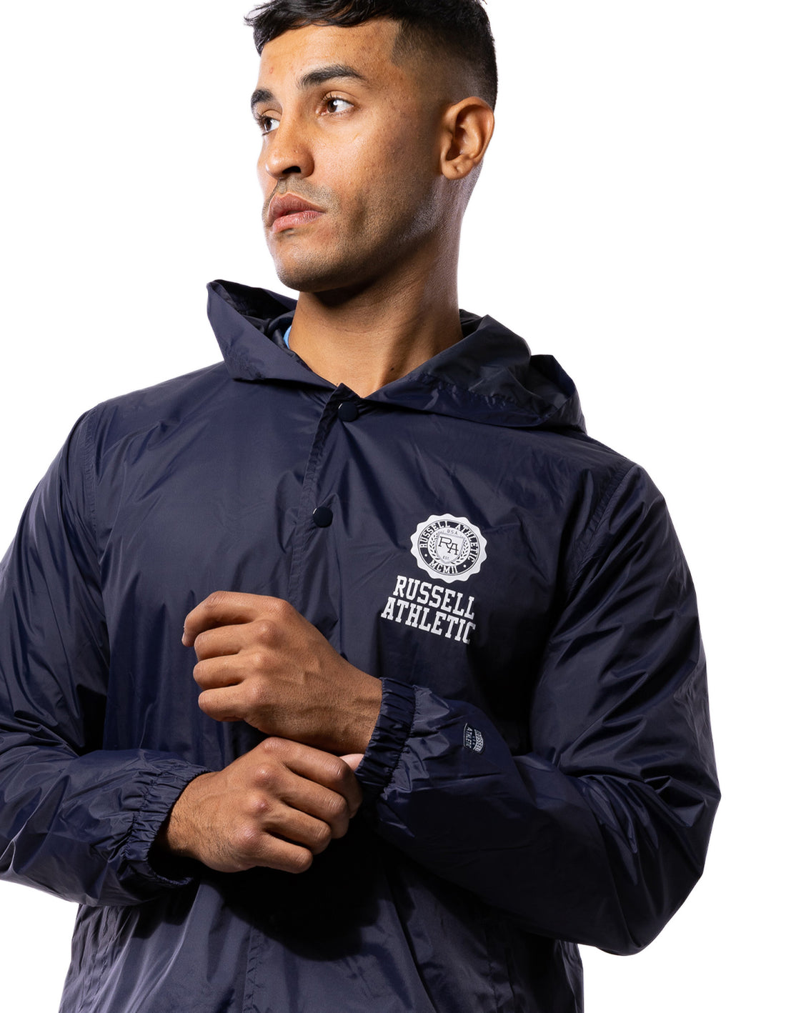 Geaca Russell Athletic Hooded Coaches Barbati Bleumarin | 54637-XBZW