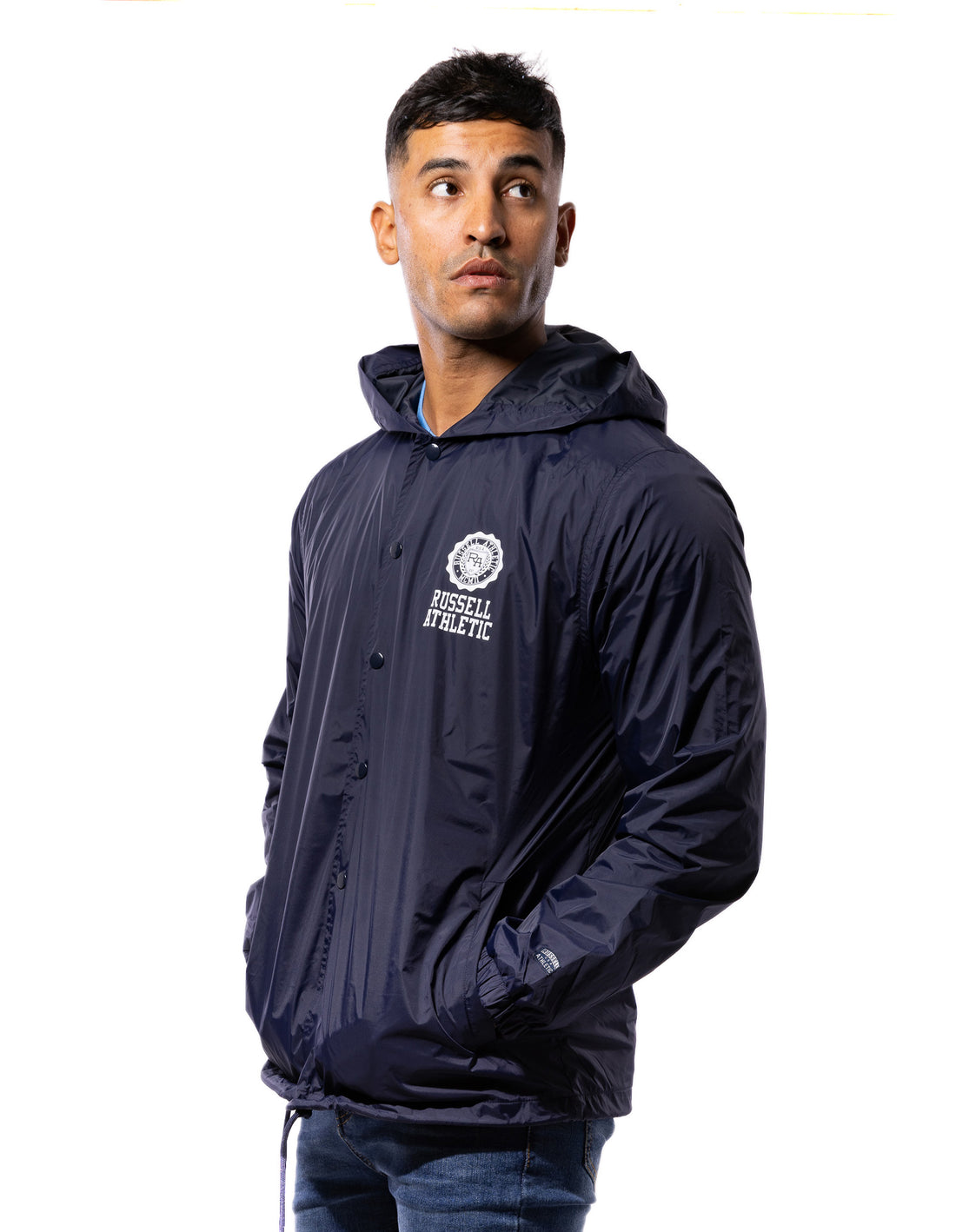 Geaca Russell Athletic Hooded Coaches Barbati Bleumarin | 54637-XBZW