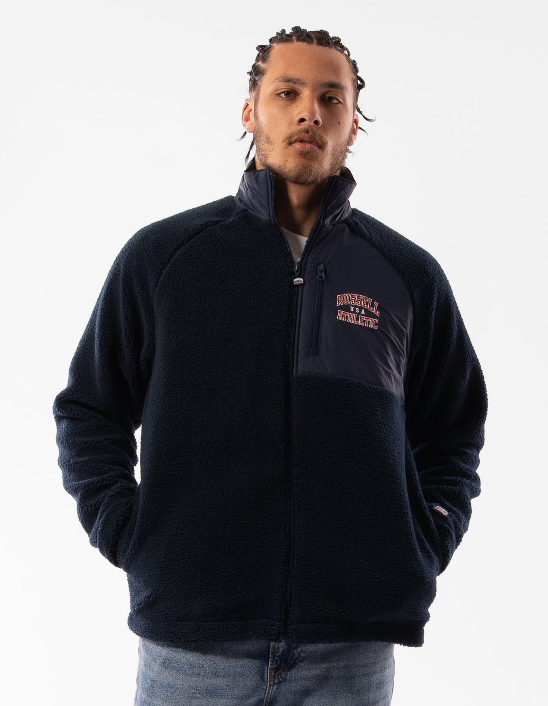 Geaca Russell Athletic Lewis Polar Fleece Barbati Bleumarin | 70594-PTMF