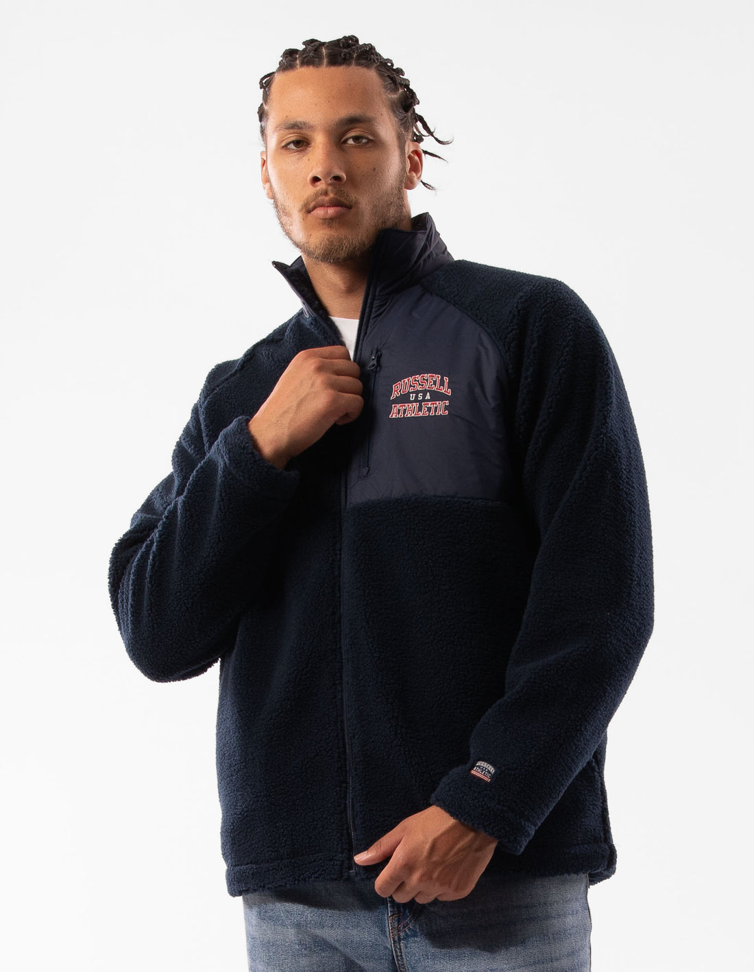 Geaca Russell Athletic Lewis Polar Fleece Barbati Bleumarin | 70594-PTMF