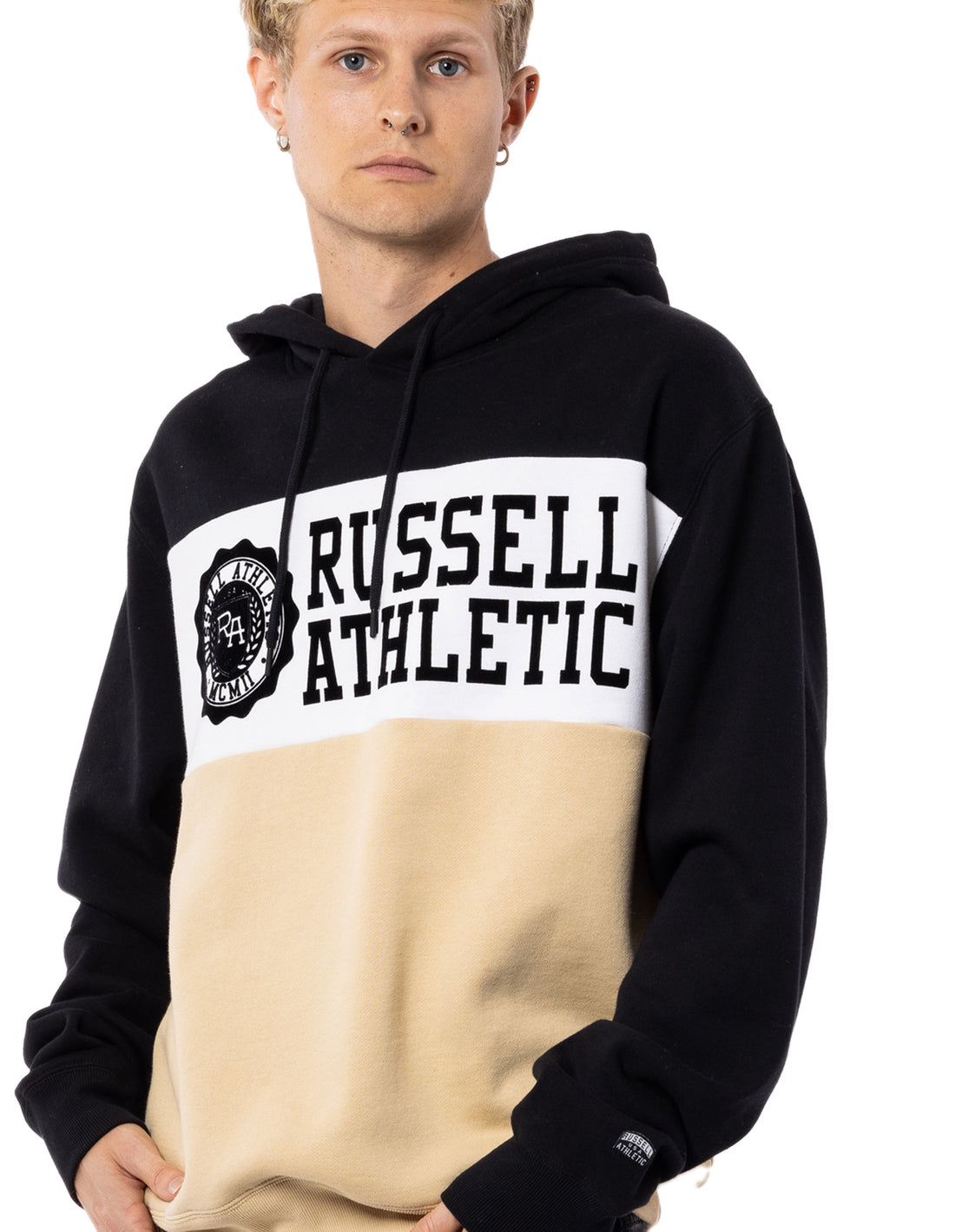 Hanorac cu Gluga Russell Athletic Carter Barbati Bej Negrii | 90582-IEMW