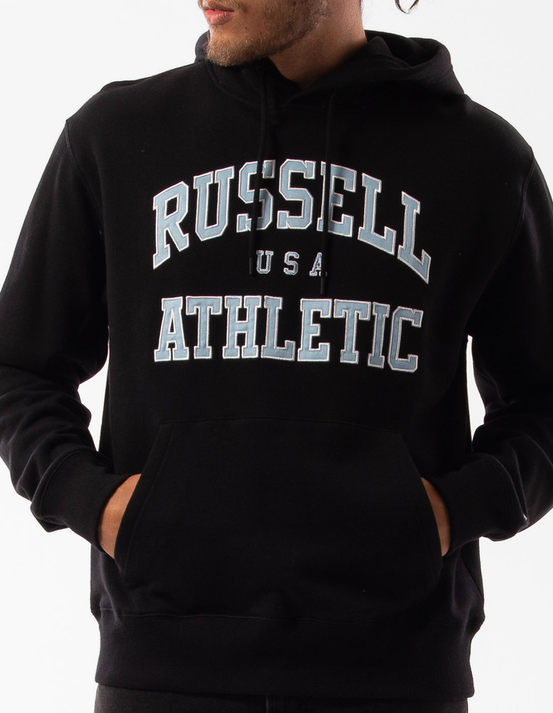 Hanorac cu Gluga Russell Athletic Mercer Barbati Negrii | 80327-LKIY