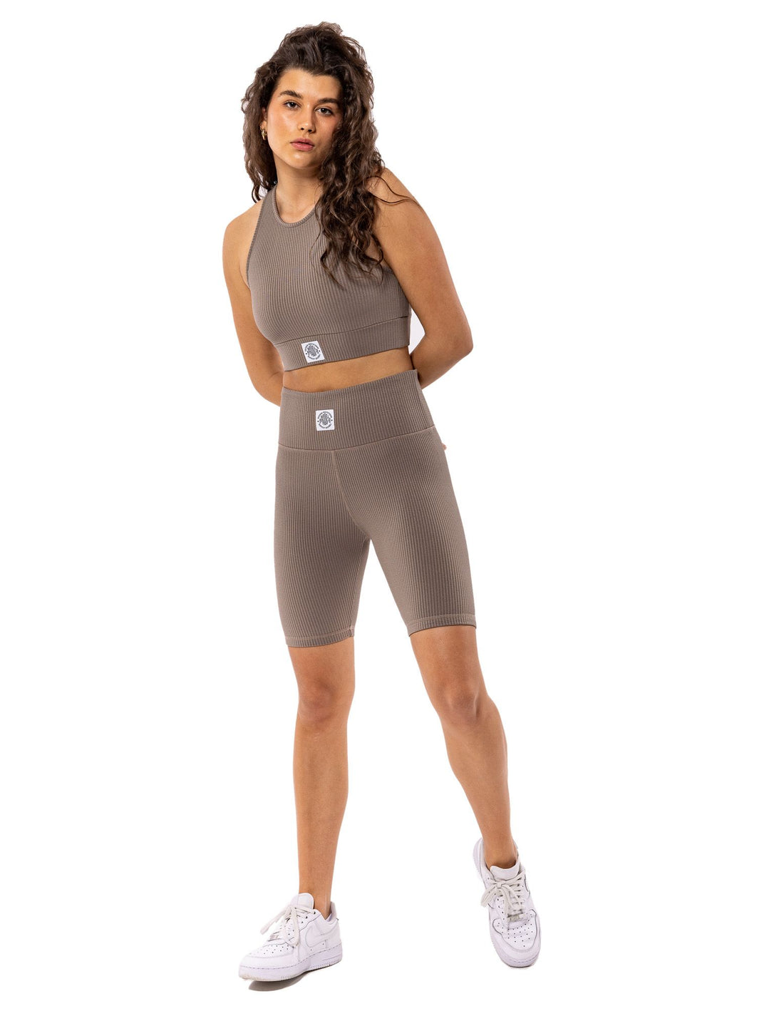 Maiouri Russell Athletic Deja Vu Ribbed Crop Dama Bej | 71904-CJYQ