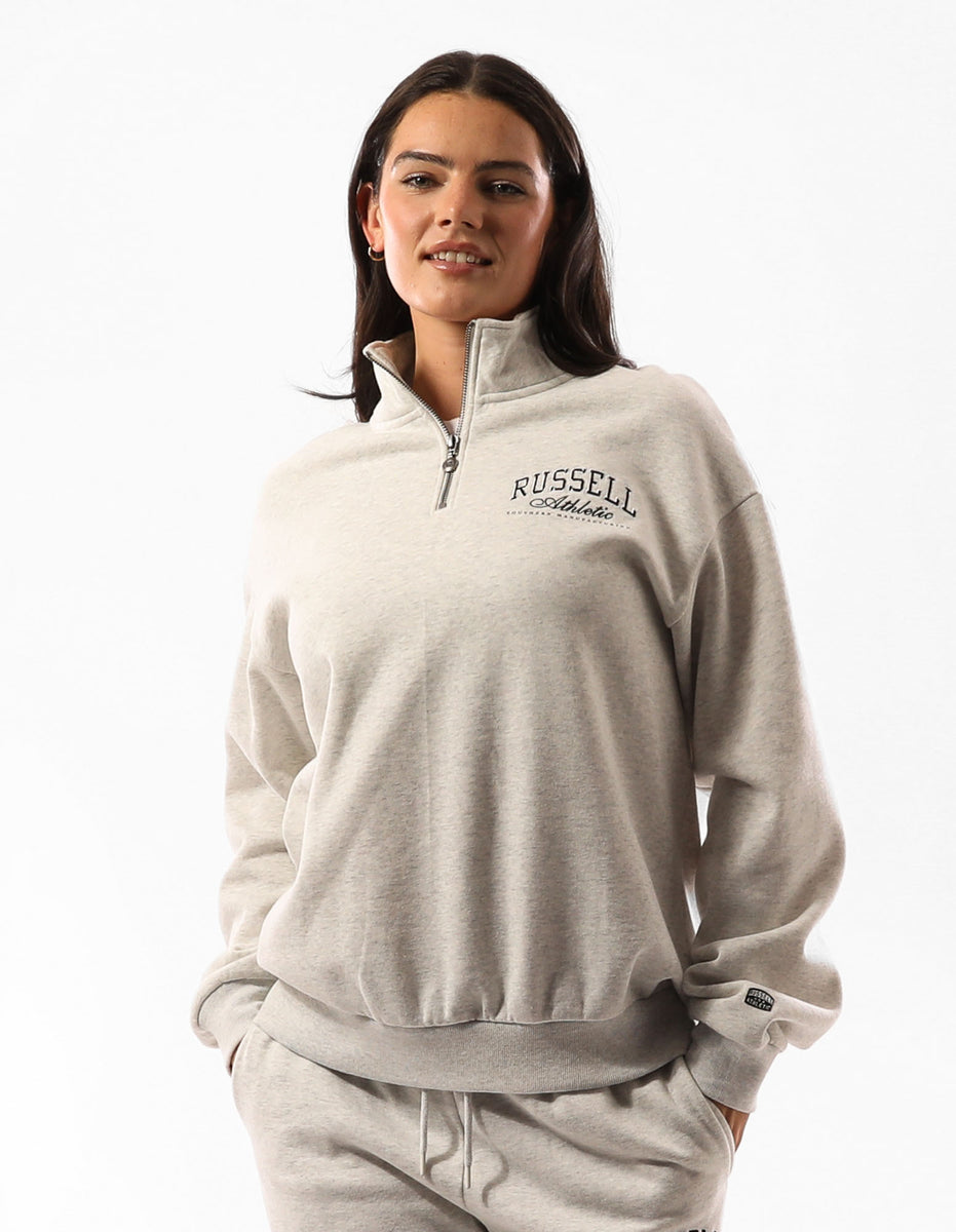 Pulovere Cu Decolteu Russell Athletic Tribecca Oversized 1/4 Zip Dama Bej | 74138-CYXW