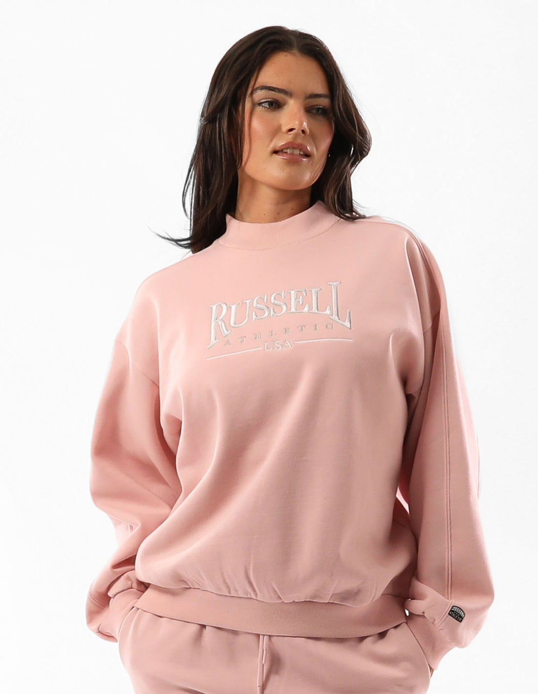 Pulovere Cu Decolteu Russell Athletic Tribeca Mock Neck Dama Roz Roz | 49725-IACR