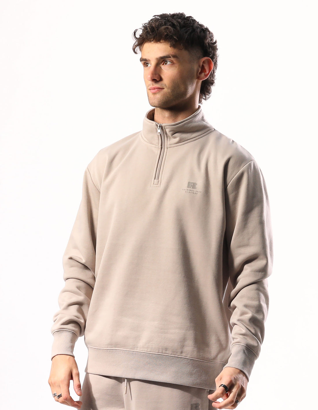 Top Russell Athletic Brooklyn Quarter Zip Barbati Bej | 92680-JPYI