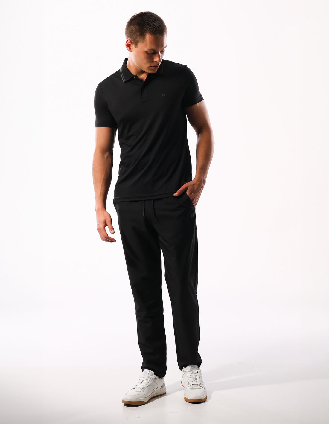 Track pants Russell Athletic R Logo Active Stretch Barbati Negrii | 60974-TBXW