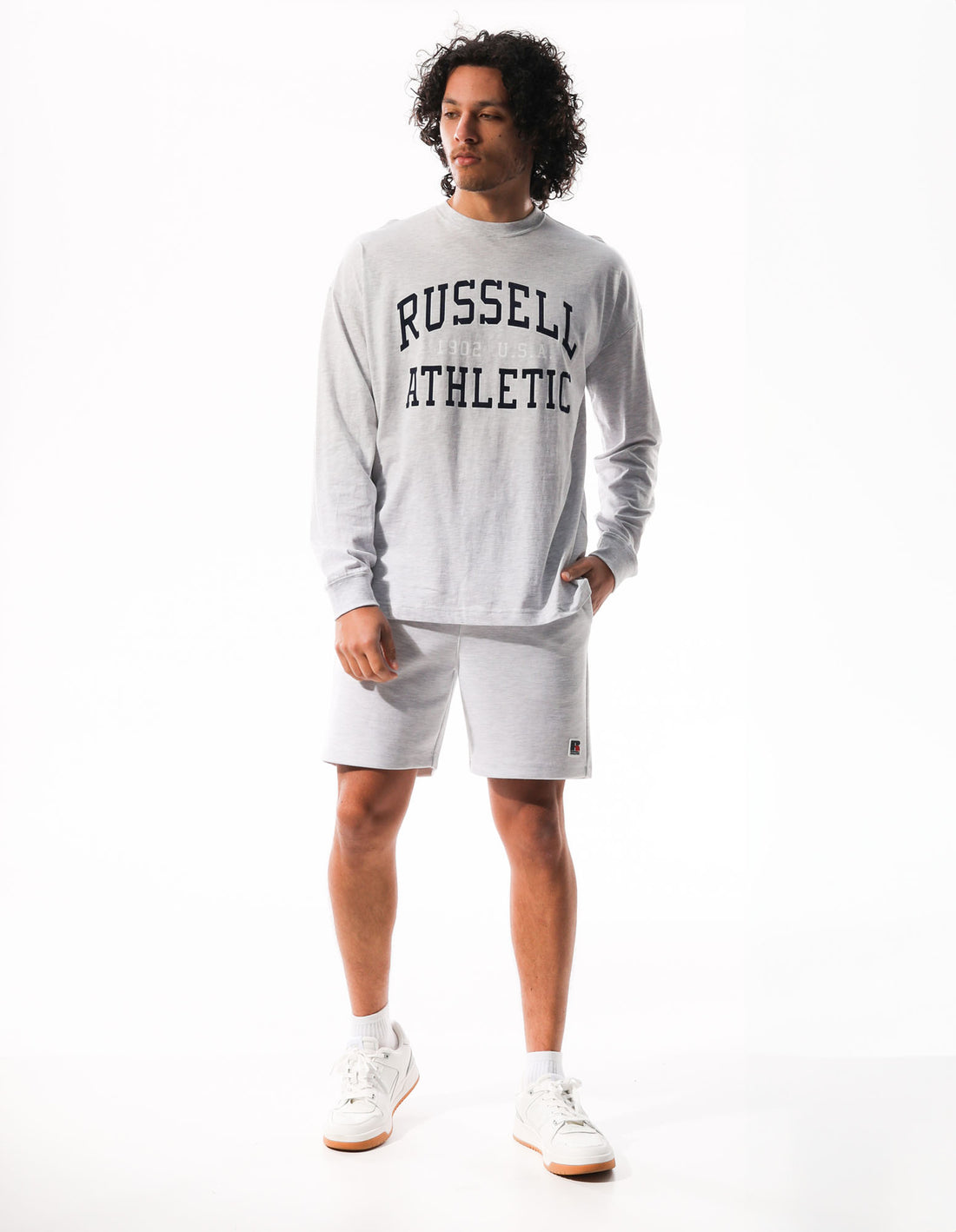 Tricouri Russell Athletic Big Arch Outline Long Sleeve Barbati Gri Deschis | 79326-AUHQ